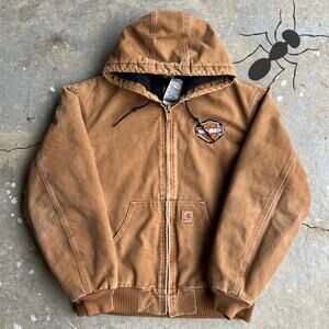 Vintage y2k brown Harley patch carhartt hooded work wear jacket